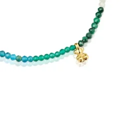 Pulseira elástica banhada a ouro de 18 K sobre prata e pedras preciosas verdes Bold Bear