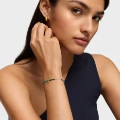 Pulseira elástica banhada a ouro de 18 K sobre prata e pedras preciosas verdes Bold Bear