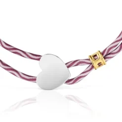 Pulseira elástica bordeaux com coração em prata Sweet Dolls