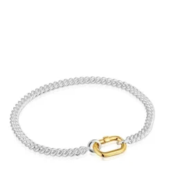 Pulseira em prata com argola bicolor Hold Oval
