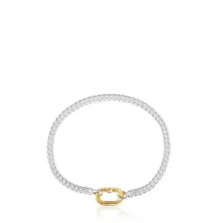 Pulseira em prata com argola bicolor Hold Oval