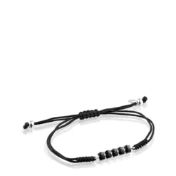 Pulseira Mini Onix em Prata com Ónix e Cordão preto