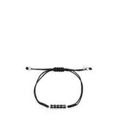 Pulseira Mini Onix em Prata com Ónix e Cordão preto