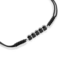 Pulseira Mini Onix em Prata com Ónix e Cordão preto