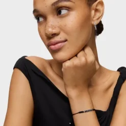 Pulseira Mini Onix em Prata com Ónix e Cordão preto