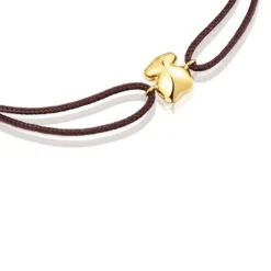 Pulseira urso em ouro e cordão castanho TOUS Balloon