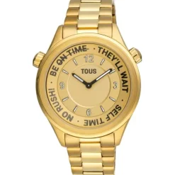 Relógio analógico com bracelete em aço IPG dourado e mostrador dourado TOUS Now