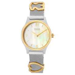 Relógio analógico com bracelete em aço SS, aço IPG dourado e mostrador em madrepérola Epic Icon Mesh