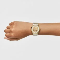 Relógio analógico em aço IPG dourado e bracelete em aço Karat Round