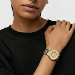 Relógio analógico em aço IPG dourado e bracelete em aço Karat Round