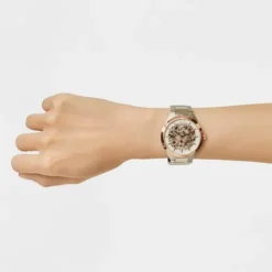 Relógio analógico em aço IPRG rosa e bracelete em aço Karat Round