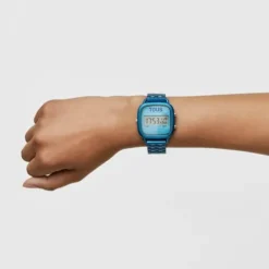 Relógio digital com bracelete em aço em cor azul D-Logo