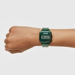 Relógio digital com bracelete em aço em cor verde D-Logo