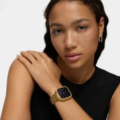 Relógio smartwatch com bracelete em aço IPG dourado D-Connect