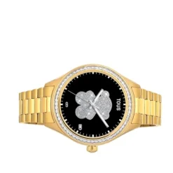 Relógio smartwatch T- Shine Connect com bracelete em aço IP dourado e zircónias brancas